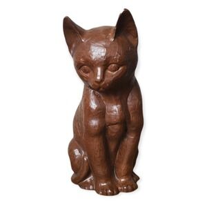 Vintage 1985 Red Mill MFG 6" CAT / KITTEN Resin Statue Figure Brown Wood VTG